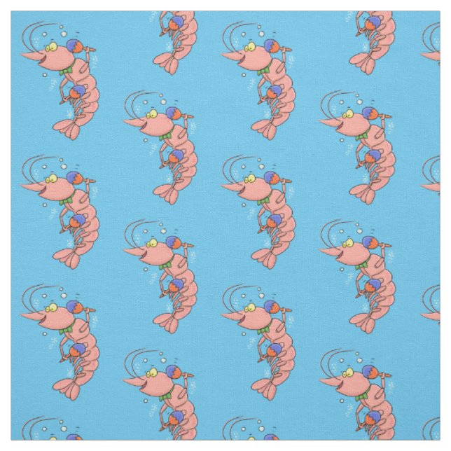 Cute happy shrimp, prawn cartoon fabric (Swatch)