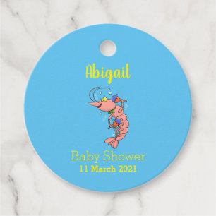 Cute happy shrimp, prawn cartoon favour tags
