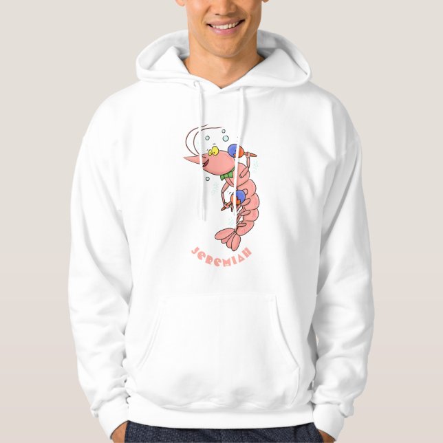 Cute happy shrimp, prawn cartoon hoodie (Front)