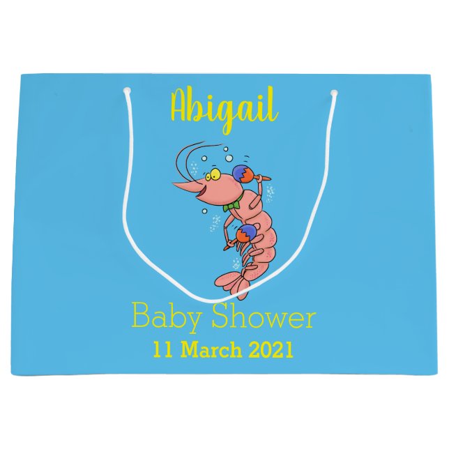 Cute happy shrimp, prawn cartoon large gift bag (Front)