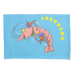 Cute happy shrimp, prawn cartoon pillowcase