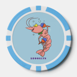 Cute happy shrimp, prawn cartoon poker chips