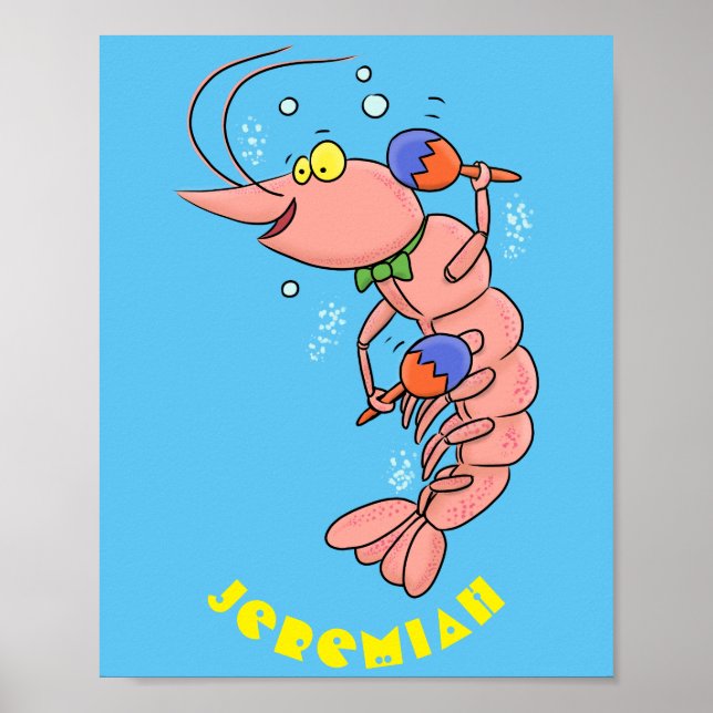 Cute happy shrimp, prawn cartoon poster (Front)