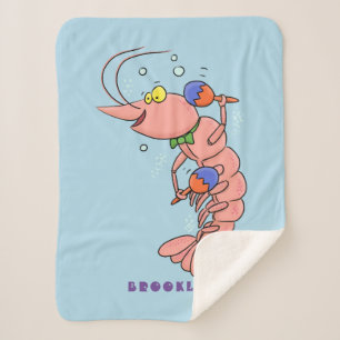Cute happy shrimp, prawn cartoon sherpa blanket