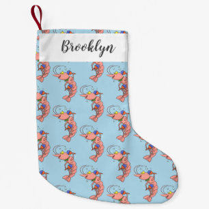 Cute happy shrimp, prawn cartoon small christmas stocking