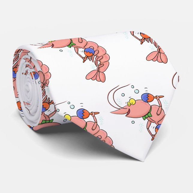 Cute happy shrimp, prawn cartoon tie (Rolled)