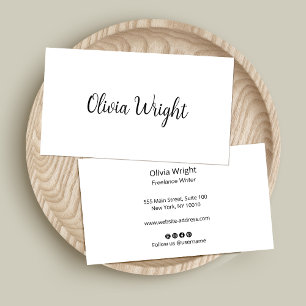 Cute Happy Signature Script,  Modern White  Business Card