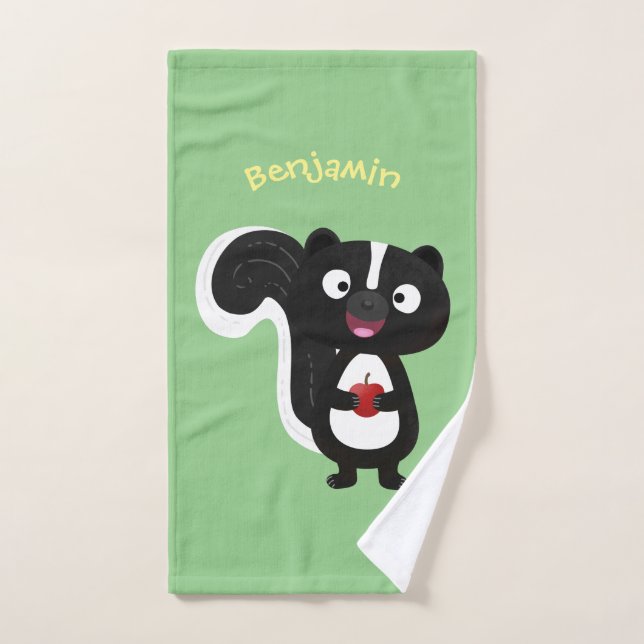 Cute happy skunk cartoon illustration bath towel set (Hand Towel)