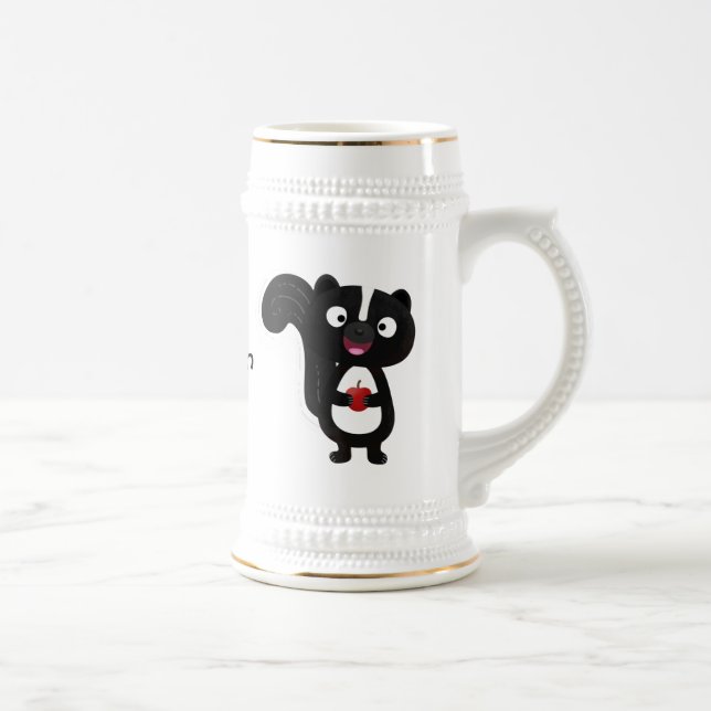 Cute happy skunk cartoon illustration beer stein (Right)