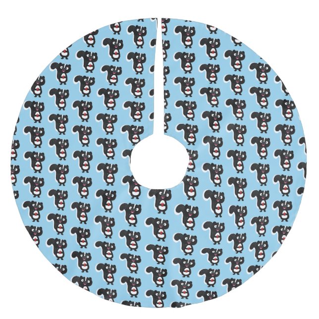 Cute happy skunk cartoon illustration brushed polyester tree skirt (Front)