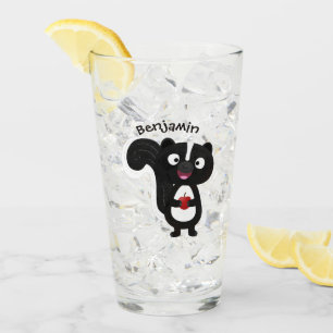 Cute happy skunk cartoon illustration glass