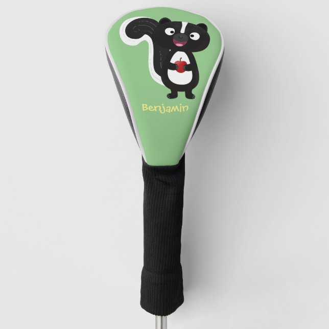 Cute happy skunk cartoon illustration golf head cover (Front)