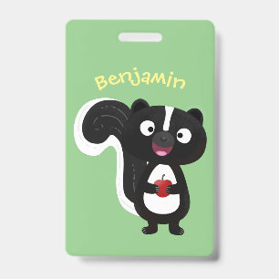 Cute happy skunk cartoon illustration ID badge