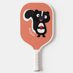 Cute happy skunk cartoon illustration pickleball paddle