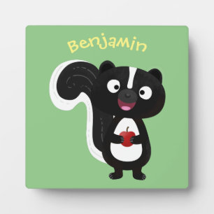 Cute happy skunk cartoon illustration plaque