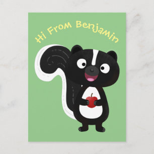 Cute happy skunk cartoon illustration postcard