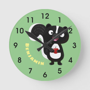 Cute happy skunk cartoon illustration round clock
