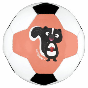 Cute happy skunk cartoon illustration soccer ball