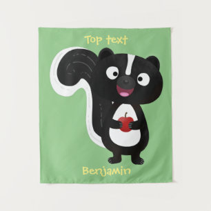 Cute happy skunk cartoon illustration tapestry