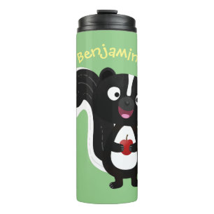 Cute happy skunk cartoon illustration thermal tumbler