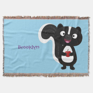 Cute happy skunk cartoon illustration throw blanket