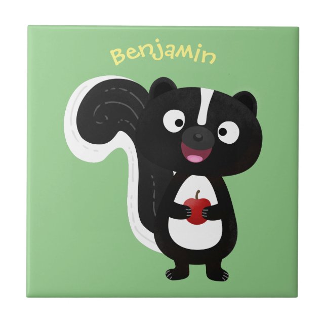 Cute happy skunk cartoon illustration tile (Front)