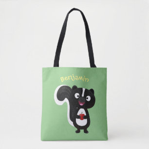 Cute happy skunk cartoon illustration tote bag