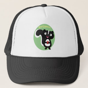 Cute happy skunk cartoon illustration trucker hat