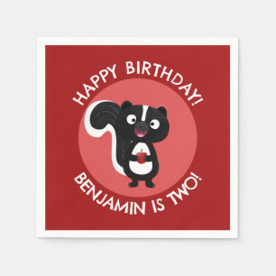 Cute happy skunk personalised cartoon birthday napkin