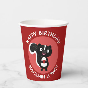 Cute happy skunk personalised cartoon birthday paper cups