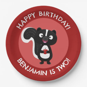 Cute happy skunk personalised cartoon birthday paper plate