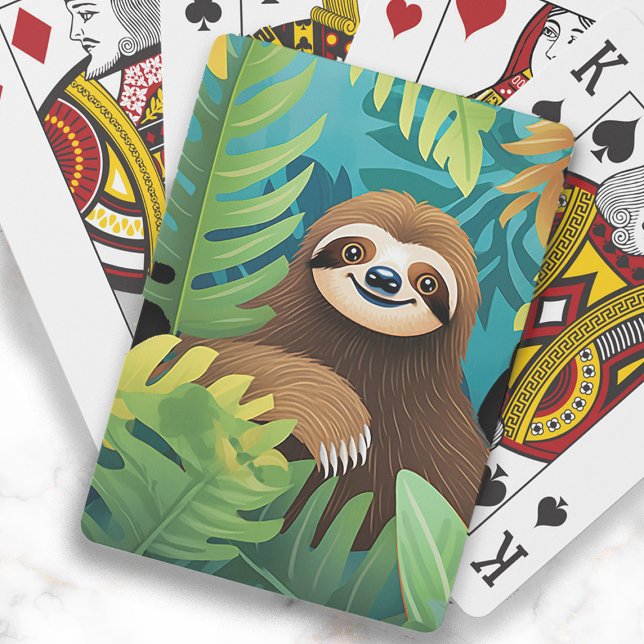 Cute Happy Sloth Jungle Painting Playing Cards (Cute happy sloth in the jungle playing cards.)