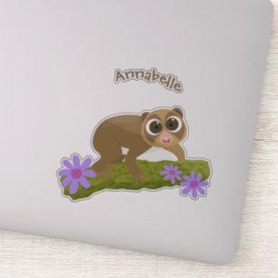 Cute happy slow loris on branch cartoon