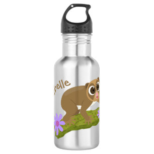 Cute happy slow loris on branch cartoon 532 ml water bottle