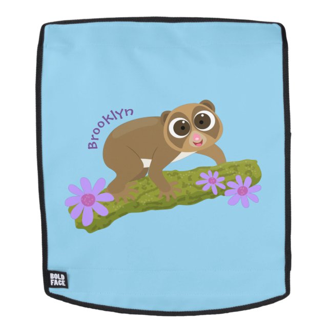 Cute happy slow loris on branch cartoon backpack (Removable Face)