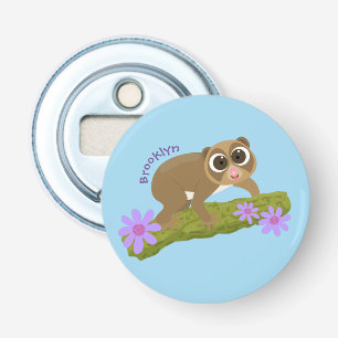 Cute happy slow loris on branch cartoon bottle opener