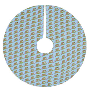 Cute happy slow loris on branch cartoon brushed polyester tree skirt