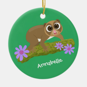 Cute happy slow loris on branch cartoon ceramic tree decoration