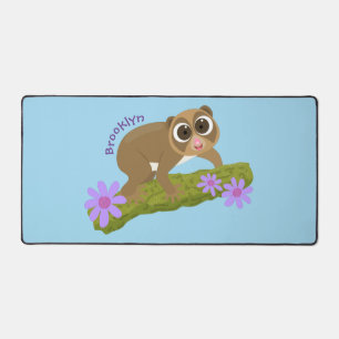 Cute happy slow loris on branch cartoon desk mat