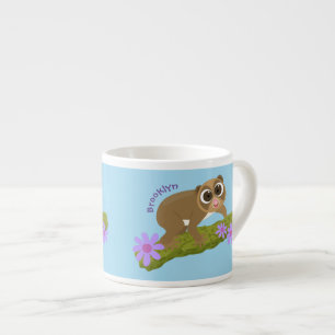 Cute happy slow loris on branch cartoon espresso cup
