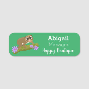 Cute happy slow loris on branch cartoon name tag