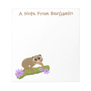 Cute happy slow loris on branch cartoon notepad