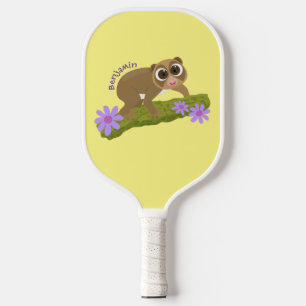 Cute happy slow loris on branch cartoon pickleball paddle