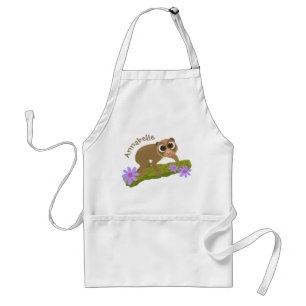 Cute happy slow loris on branch cartoon standard apron