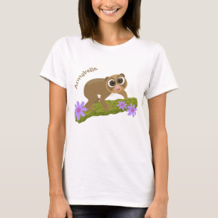 Cute happy slow loris on branch cartoon T-Shirt