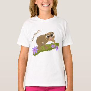 Cute happy slow loris on branch cartoon T-Shirt