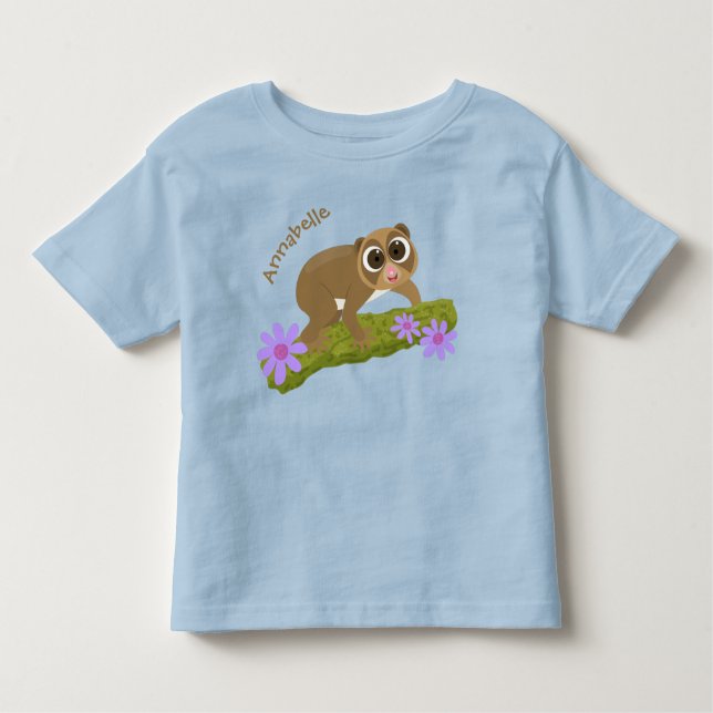 Cute happy slow loris on branch cartoon toddler T-Shirt (Front)