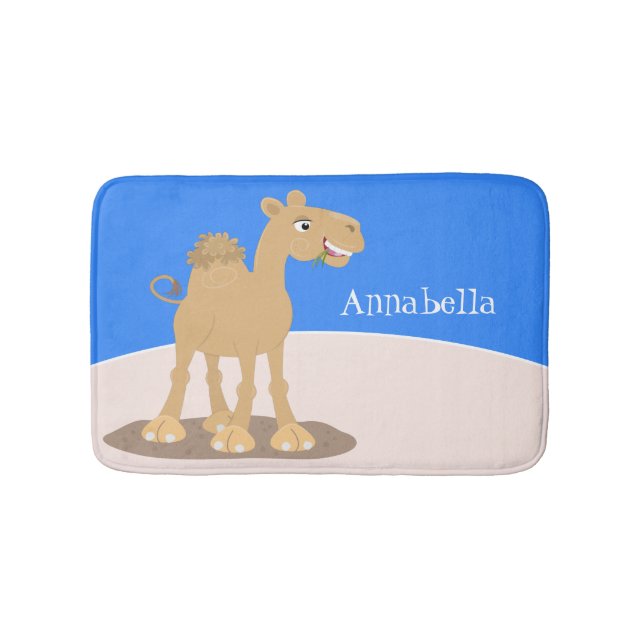 Cute happy smiling camel cartoon illustration bath mat (Front)