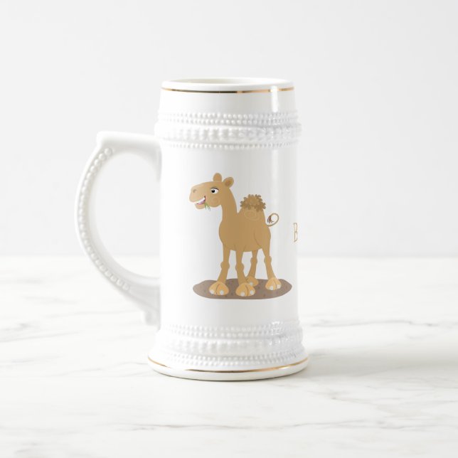 Cute happy smiling camel cartoon illustration beer stein (Left)