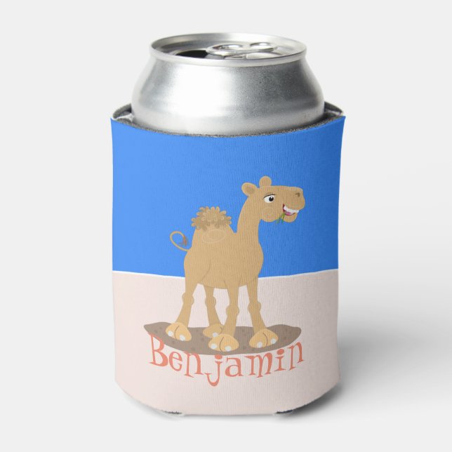 Cute happy smiling camel cartoon illustration can cooler (Can Front)